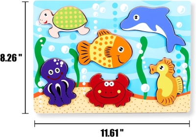KINDER PUZZEL VIS 18mnd STECK PUZZLE HOLZ WOOD FISCH