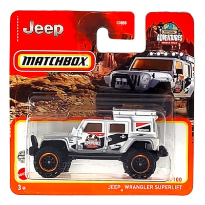 MATCHBOX JEEP WRANGLER SUPERLIFT 99/100 METALIC WHITE ADVENTURE 1:64  METAL SHORT CART