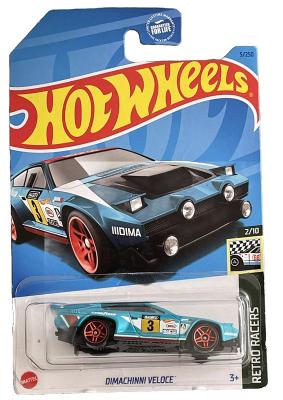 HOT WHEELS DIMACHINNI VELOCE 3 TURQUOISE 5/250 (1:64) HW RETRO RACERS 2/10