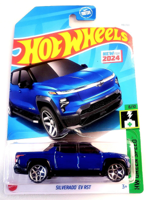 HOT WHEELS SILVERADO EV RST BLEU 110/250 1:64 HW GREEN SPEED 8/10