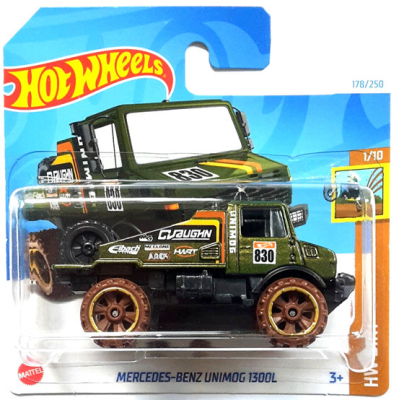 HOT WHEELS MERCEDES BENZ UNIMOG 1300L 178/250 1:64 GREEN/GOLD HW DIRT 1/10
