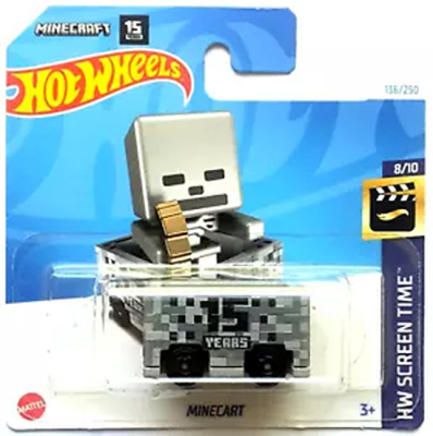 HOT WHEELS MINECART GREY 136/250 1:64 HW SCREEN TIME 8/10 SHORT CARD 1:64