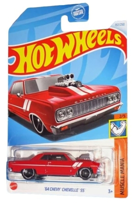 HOT WHEELS '64 CHEVY CHEVELLE SS 157/250 1:64 RED HW MUSCLE MANIA 2/5 (BOX1-BOX71X)
