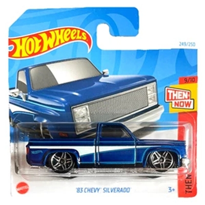 HOT WHEELS '83 CHEVY SILVERADO BLUE METALIC 249/250 1:64 THEN AND NOW 9/10 SHORT CARD 2025