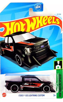 HOT WHEELS FORD F-150 LIGHTNING CUSTOM BLACK 37/250 1:64 HW GREEN SPEED 5/10