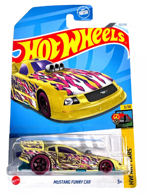 HOT WHEELS MUSTANG FUNNY CAR YELLOW 112/250 1:64 HW ART CARS 5/10