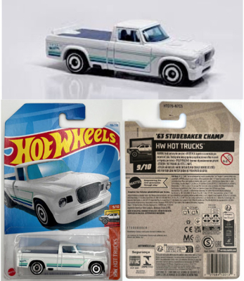 HOT WHEELS '63 STUDEBAKER CHAMP WHITE 155/250 1:64 HW HOT TRUCKS 9/10