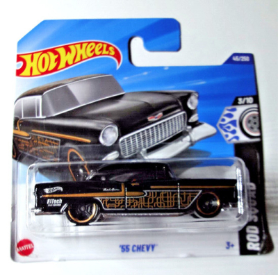 HOT WHEELS '55 CHEVY BLACK/GOLD 45/250 1:64 HW ROD SOUAD 3/10