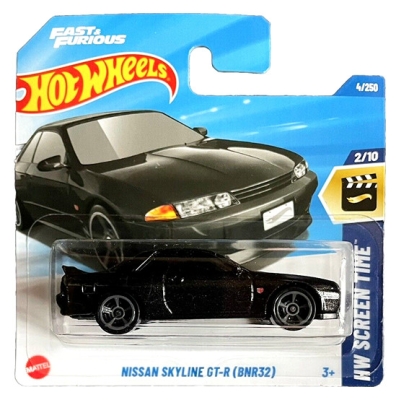 HOT WHEELS NISSAN SKYLINE GT-R (BNR32) BLACK METALIC 4/250 HW SCREEN TIME 2/10 1:64 SHORT CART.