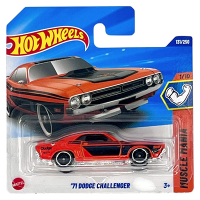 HOT WHEELS '71 DODGE CHALLENGER COUPE BLACK ORANGE 131/250 1:64 HW MUSCLE MANIA 1/10 SHORT CARD
