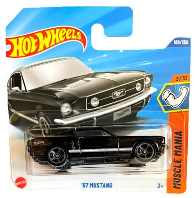 HOT WHEELS '67 MUSTANG  BLACK 189/250 HW MUSCLE MANIA 3/10 USA CAR 1:64 SHORT CARD