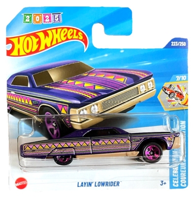 HOT WHEELS LAYIN LOWRIDER BLUE METALIC 1:64 223/250 HW CELEBRATION RACERS 7/10 SHORT CART 2025