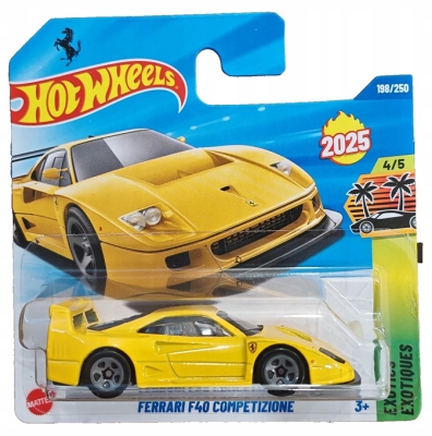 HOT WHEELS FERRARI F40 COMPETIZIONE RACING YELLOW 198/250 HW EXOTICS 4/5 1:64 SHORT CART 2025