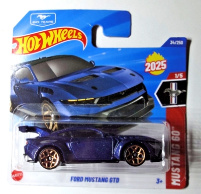HOT WHEELS FORD MUSTANG GTD METALIC BLUE 1:64 34/250 HW MUSTANG '60 YEARS 1/5 SHORT CART 2025