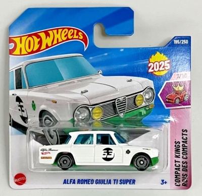 HOT WHEELS ALFA ROMEO GUILIA TI SUPER 63 WHITE 195/250 HW COMPACT KINGS 7/10 SHORT CARD 2025