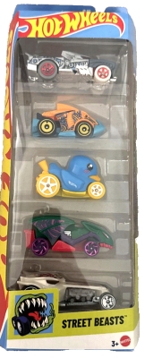 HOT WHEELS STREET BEASTS 5 PACK DUCK N' ROLL, HOTWEILER,RATICAL RACER, PIRANHA TERROR, VAMPYRA SET 5 STUKS
