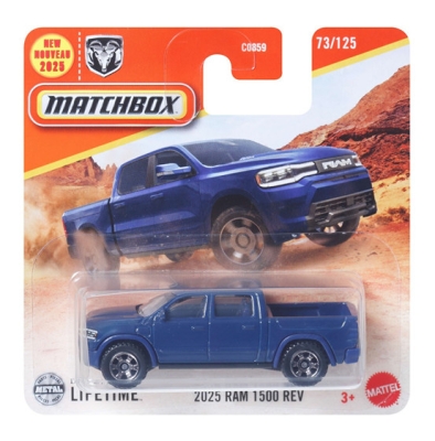 MATCHBOX 2025 RAM 1500 REV PICKUP TRUCK METALIC BLUE 73/125 1:64 (JBP99-LA10) USA SHORT CARD 2025