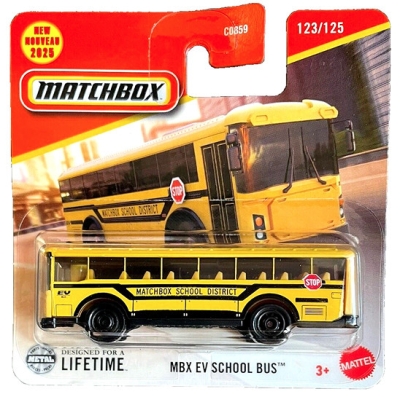 MATCHBOX MBX EV SCHOOL BUS USA YELLOW 123/125 1:64 (JBR31-LA10) SHORT CARD 2025 1:64