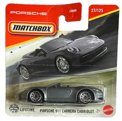 MATCHBOX PORSCHE 911 CARRERA CABRIOLET 27/125 METALIC SILVER 1:64 SHORT CARD