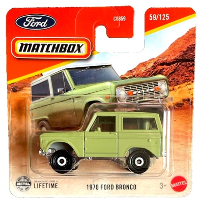 1970 FORD BRONCO GREEN MINT MATCHBOX 1:64 59/125 USA 4x4 SHORT CARD