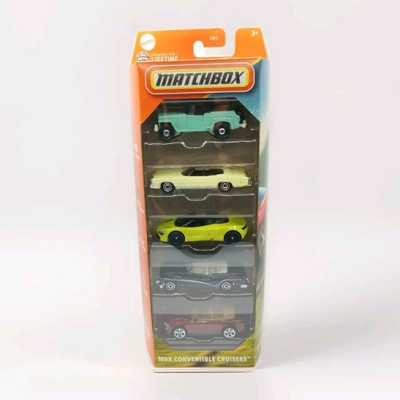 MATCHBOX 5 IN BOX MBX CONVERTIBLE CRUISERS JEEP 1948 WILLYS JEEPSTER, CADILLAC ELDORADO 1975 CONVERTIBLE,McLAREN 720S SPIDER, 1953 BUICK SKYLASK CONVERTIBLE, 2018 FORD MUSTANG CONVERTIBLE METAL (1:64)