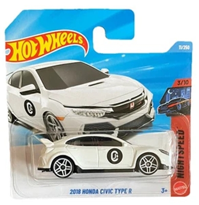 HOT WHEELS 2018 HONDA CIVIC TYPE R WHITE 11/250 HW NIGHT SPEED 3/10 SHORT CARD
