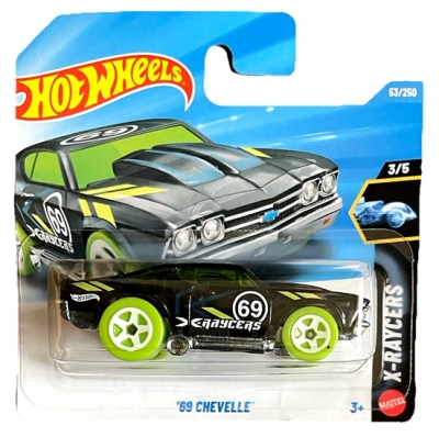 HOT WHEELS '69 CHEVY CHEVELLE BLACK GREEN 53/250 HW X-RACERS 3/5 SHORT CARD 2026