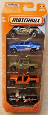 MATCHBOX 5 IN BOX 2010 FORD F-150 SVT RAPTOR, TOYOTA HILUX PICKUP, SWAMP RAIDER '20 JEEP GLADIATOR, 2016 TOYOTA TACOMA METAL (1:64) 5 PACK