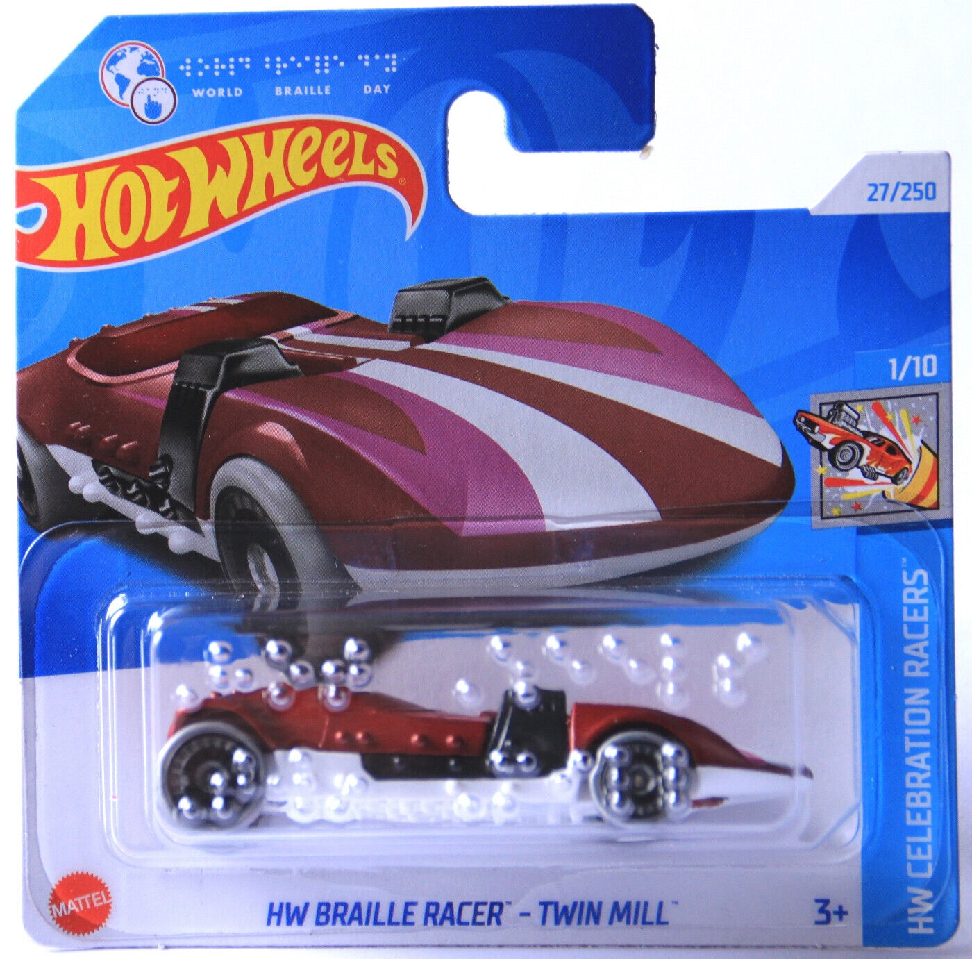 HOT WHEELS BRAILLE RACER TWIN MILL 27/250  RED 1:64 HW CELEBRATION RACERS 1/10