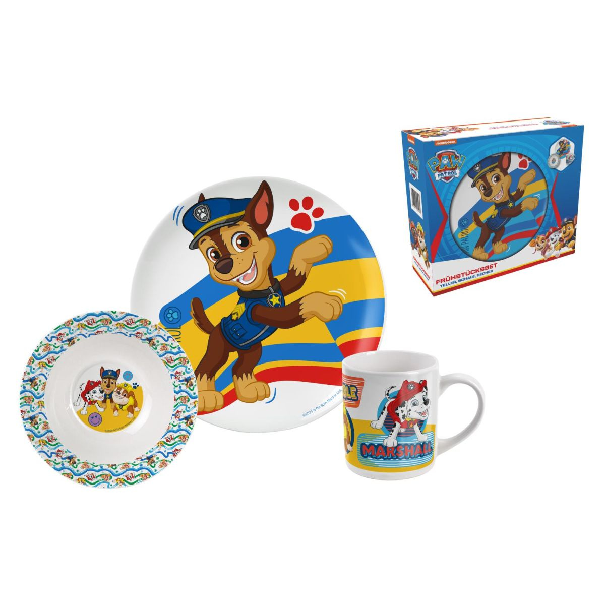 ONTBIJTSET PAW PATROL BEKER BORD SCHAAL 3 DELIG KERAMIEK ONTBIJT
